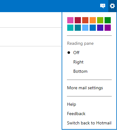 Reading pane menu with "off" selected